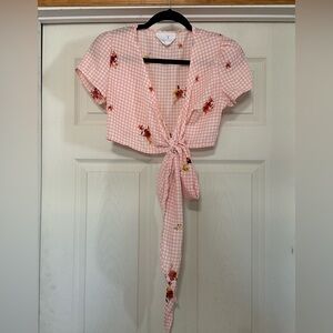 Sadie & Sage Pink Checkered Floral Wrap Top